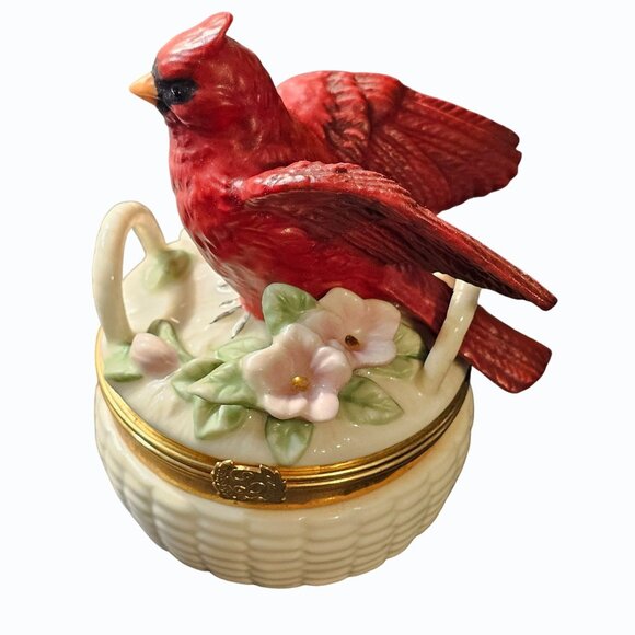 LENOX Treasures Cardinal Treasure/ Trinket Box Garden Birds Collection Red Bird - Picture 2 of 15